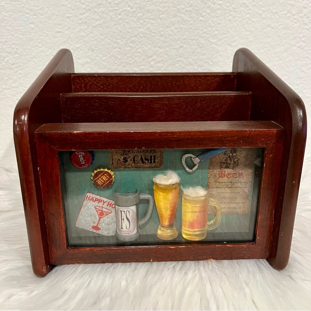Wooden 3D Sectional Organizer Caddy Box with Bar Theme Window